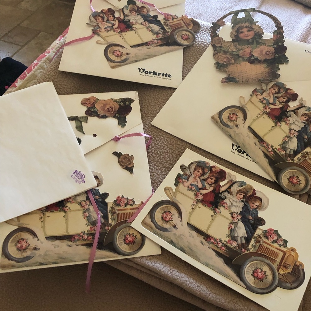 Victorian Die Cuts and Stationary-Girls In A Car/Roses/Girl In Basket